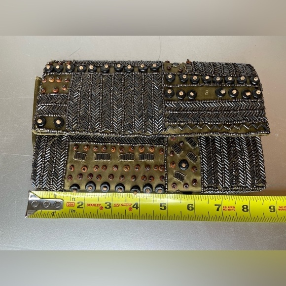 KC Malhan Brown Beaded Small Clutch Made in India Cotton Lined Twill Fabric - Picture 8 of 8